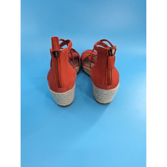 Eileen Fisher Wanda Strappy Leather Wedge Sandals Espadrille Orange $195 NEW - Picture 3 of 7